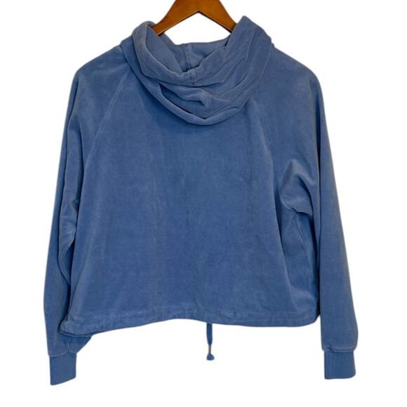 Disney Stitch Hoodie Sweatshirt Women Large Blue Velour Crop 626 Lilo‎ Hawaii - Picture 4 of 7